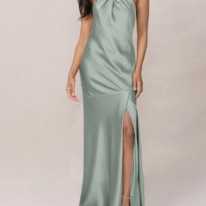 Revelry Elegant Green Satin Bridesmaid Dress